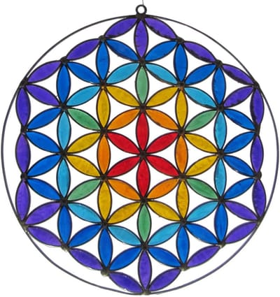 Chakra Kleuren Suncatcher Levensbloem Sri Yantra Raamdecoratie Glas