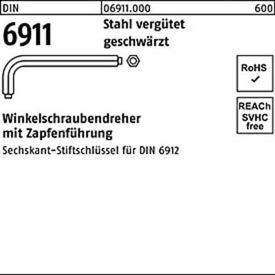 Inbusschroevendraaier DIN 6911 zeskantstift SW 5 M6 gehard en getemperd staal gebogen 5