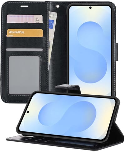 Hoesje - Geschikt voor Samsung Galaxy S25 Edge - Luxe Bookcase - Walletcase Hoes - Portemonnee - Cover - Telefoonhoes - Zwart