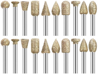 Allecto - Diamantfreesjes - Slijpgereedschap - Set van 20 stuks - 3 mm schacht - Voor graveren van keramiek en steen - Geschikt voor steensnijwerk