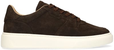 Manfield - Heren - Donkerbruine suède sneakers - Maat 40