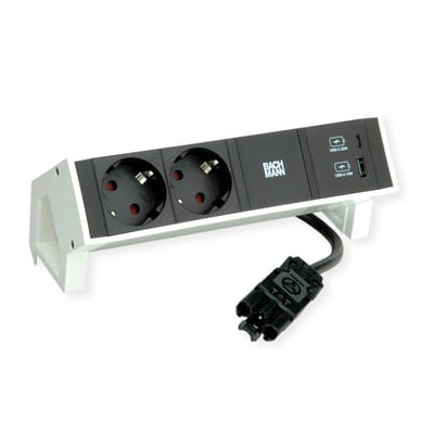 BACHMANN DESK2 2xbeschermend contact USB A&C, USB-lader 22W 0,2m GST18 wit
