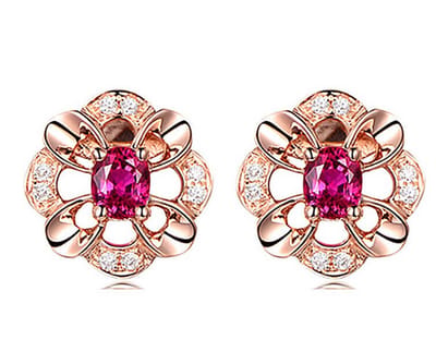 925 Zilveren Oorbellen Bloemvorm Ruby Zirkoon Edelsteen Oorknopjes voor Dames