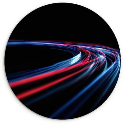 WallCircle® Wandcirkel 120x120 cm - Muurcirkel Gaming - Lichtbanen - Golvend - Rood - Muurdecoratie woonkamer - Wanddecoratie slaapkamer - Kamer decoratie accessoires - Ronde schilderijen XXL