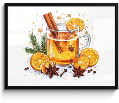 Poster in lijst - Fotolijst 70x50 cm - Posters - Warm - Thee - Oranje - Kaneel - Posterlijst zwart - Decoratie - Wanddecoratie woonkamer - Muurdecoratie slaapkamer