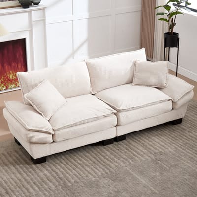MODFU 2-Zitsbank - Diepe Zitting - Modern - Woonkamer Of Slaapkamer - Fluweel - Beige - 224 X 81 X 81 Cm