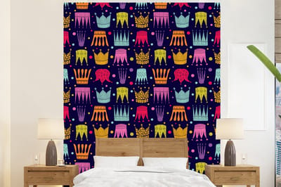 Behang - Fotobehang Patronen - Kroon - Kleuren - Jongens - Kinderen - Kids - Breedte 225 cm x hoogte 280 cm