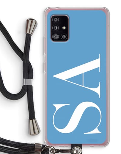 Gepersonaliseerd - Case Company® - Hoesje met koord geschikt voor Samsung Galaxy A51 5G hoesje met Koord - Monogram N°2 - Telefoonhoesje met Zwart Koord - Bescherming aan alle Kanten en Over de Schermrand