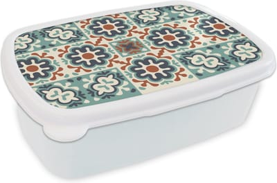 Broodtrommel Wit - Lunchbox - Brooddoos - Bloem - Ornament - Patroon - 18x12x6 cm - Volwassenen