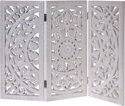 Dailygoods- Houten Ornament Shabby Stijl - Wanddecoratie Hout Natuurlijk - Mandala Motief - Ruimtebesparend Opvouwbaar - MDF Hout - 60x45 cm