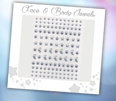 Face & Body Jewels (130 Diamantjes Sterren/Manen Transparant) [Dots Strass Steentjes met Zelfklevend Plaklaag - Sticker Diamantjes voor Lichaam en Gezicht - Festival Tattoo Set Outfit Glitter - Juwelen Rhinestones Rhine stones]