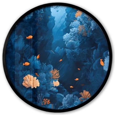 Poster in lijst Rond - Fotolijst 40x40 cm - Posters - Koraalrif - Vissen - Oceaan - Blauw - Ronde posterlijst zwart - Decoratie - Wanddecoratie woonkamer - Muurdecoratie slaapkamer