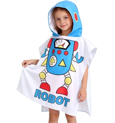 Kinderbadponcho - Microfiber kinderbadhanddoek - Poncho met capuchon - Kindercape met cartoonprint - Absorberende en sneldrogende zwemhanddoek - Kinderstrandponcho met capuchon - Geschikt om te baden, in het zwembad en om te zwemmen