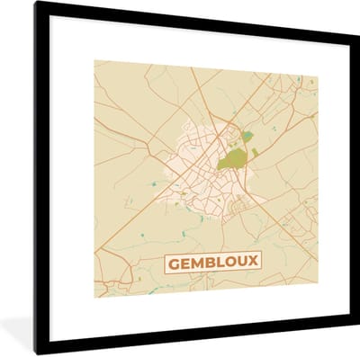 Fotolijst incl. Poster - Kaart - Vintage - Gembloux - Stadskaart - Plattegrond - 40x40 cm - Posterlijst