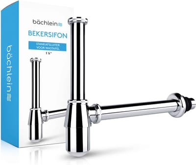 Bächlein bekersifon universeel voor wastafel & wastafel, stankafsluiter met reinigingsopening + montagehandleiding - afvoerfitting nauwkeurig - design sifon afvoerfitting fles sifon