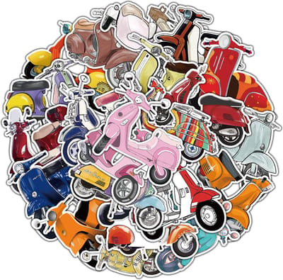 Stickers met Scooters - 20x stickers met Retro Scooters voor Helm, Laptop, Muur etc. 9x7CM