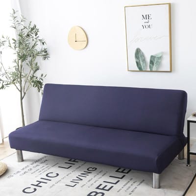 Couleur Unie Sans Accoudoirs Housse de Canapé-Lit Extensible Élastique Housses de Canapé Pliantes Amovibles Lavables Housse Décorative Salon Maison Hôtel 155-190cm white