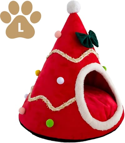 Cats&Co® Katten kerstboom Mand L Rood - Ø55 x 65 cm - Kattenmand - Kattenhuis - Kerstcadeau - Katten - Kersthuisje voor kleine huisdieren