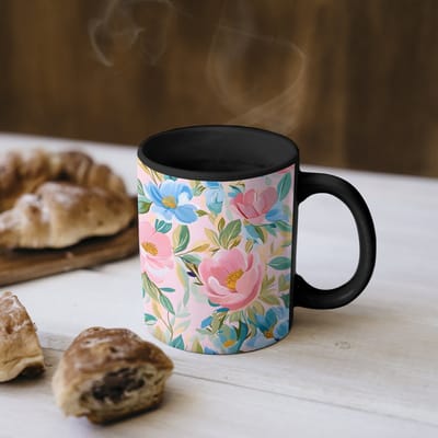 Magische Mok - Foto op Warmte Mokken - Koffiemok - Blauw - Roze - Bloemen - Magic Mok - Beker - 350 ML - Theemok