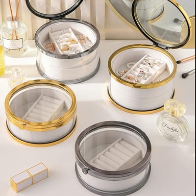 Sieraden Reisdoos - Opbergdoos Organizer - Sieraden Opbergen - Dubbele Laag Opslag - 15.5x15.5x8.3cm - Zilver