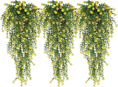 Set van 3 Kunstbloemen voor Hangende Mand, Ideaal voor Decoratie, Kunstplanten, Gele Bloemen