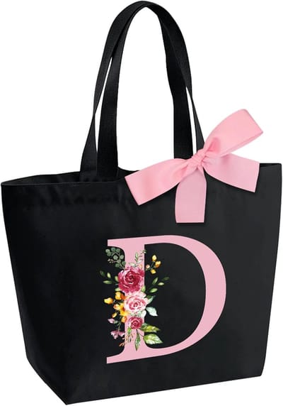 draagtas met initialen, waterdichte handtas voor dames, shopper, tas met binnenzak en ritssluiting, cadeau voor vrouwen, moeder, beste vriendin, bruid en bruidsmeisjes D