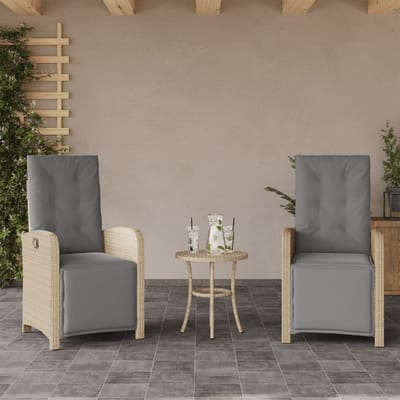 vidaXL - 3-delige - Bistroset - met - kussens - poly - rattan - gemengd - beige