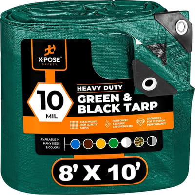 Xpose Safety zwaar dekzeil van polyethyleen, 0,25 mm dik, waterdicht en uv-werend, omkeerbaar groen en zwart, gelamineerde coating, zeilogen, 2,4 x 3 m