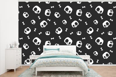 Behang - Fotobehang Patronen - Skull - Skelet - Bot - Jongen - Jongetje - Kinderen - Kids - Breedte 345 cm x hoogte 220 cm