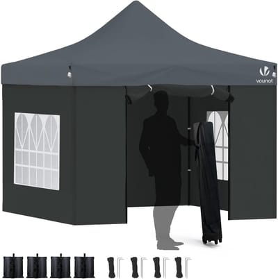 Opvouwbaar Tuinpaviljoen 3x3m met Versterkte Wanden en Waterdichte Polyester Tent voor Tuin, Camping en Festivals