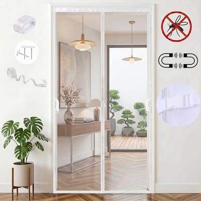 MUPOO Vliegengordijn Magnetisch – hordeuren Zelfsluitend met Verzwaarde Onderkant- Fijnmazig Gaas - Zonder Boren - deur tegen insecten voor Slaapkamer & Binnendeuren-82x204 cm -Wit-1 stuk