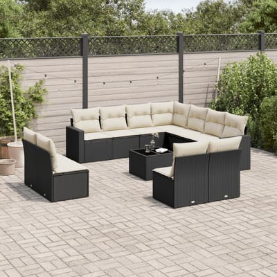vidaXL - 12-delige - Loungeset - met - kussens - poly - rattan - zwart