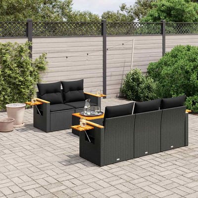 vidaXL - 6-delige - Loungeset - met - kussens - poly - rattan - zwart