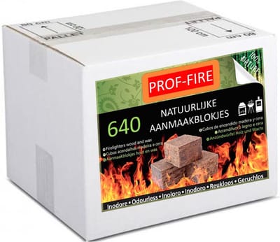 Prof-Fire | 640 Aanmaakblokjes - Beschermd Verpakt - Voordeeldoos - Lange Brandduur - Ecologisch - Milieuvriendelijk - Reukloos - Co2 neutraal - Geproduceert in Nederland