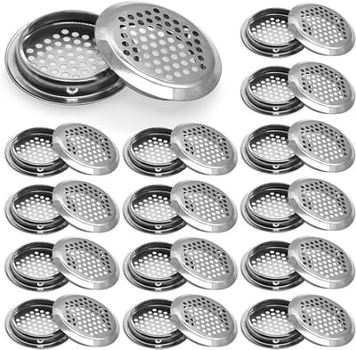 Dailygoods - VOSSOT Europlast Ventilatierooster, rond, roestvrij staal, ventilatierooster met insectenwering en ventilatieafdekking, ventilatierooster met insectenwering voor keuken, caravan, badkamer, kast