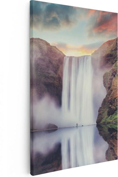 Artaza Canvas Schilderij IJsland - 20x30 cm - Klein - Wanddecoratie Waterval - Muurdecoratie Landschap - Schilderijen Op Canvas Natuur