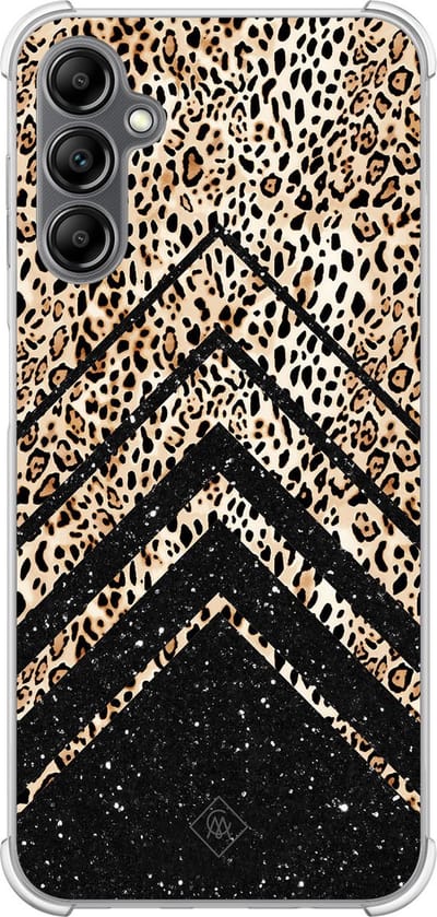 Casimoda® hoesje - Geschikt voor Samsung Galaxy A14 5G - Chevron Luipaard - Shockproof case - Extra sterk - TPU/polycarbonaat - Bruin/beige, Transparant