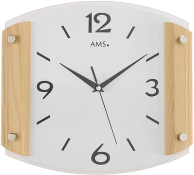 AMS F5938-18 - Wandklok - Analoog - Radiogestuurde tijdsaanduiding - Hout - Aluminium - Mineraal glas - Bruin - Grijs