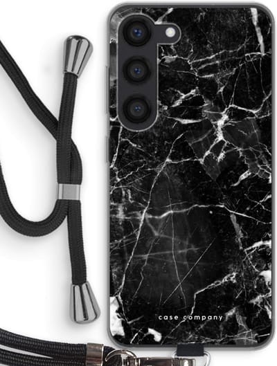 Case Company® - Hoesje met koord geschikt voor Samsung Galaxy S23 hoesje met Koord - Zwart Marmer - Telefoonhoesje met Zwart Koord - Bescherming aan alle Kanten en Over de Schermrand