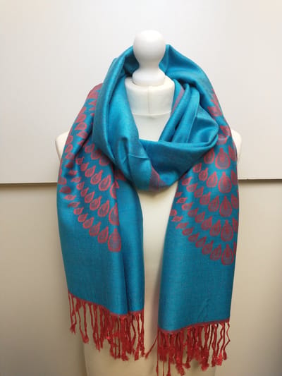 Lange dames sjaal Amy fantasiemotief rood turquoise blauw