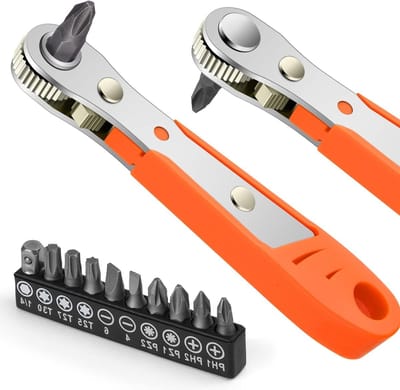 Mini Ratchet Wrench met Magnetische Phillips Schroevendraaier voor Krappe Ruimtes, 1/4 Inch Aandrijving, Hoge Koppel en Omkeerbare Offset Schroevendraaier, Inclusief Bitset van 11.5 cm
