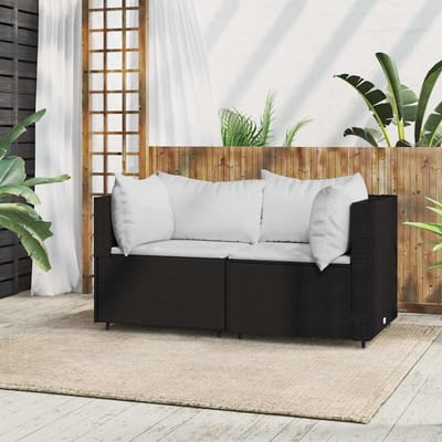 vidaXL - Tuinhoekbank - met - kussens - poly - rattan - zwart