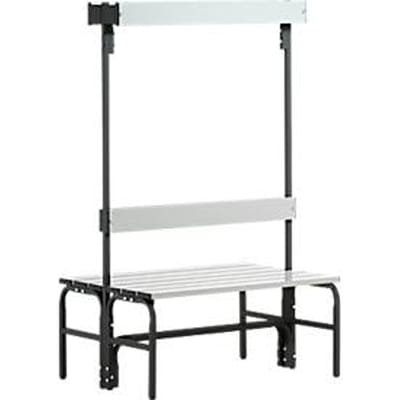 Kleedkamerbank, rvs buis/aluminium, dubbel met garderobedeel, L 1015 mm, antraciet