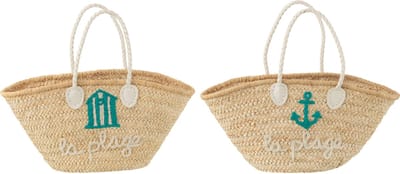 J-Line strandtas La Plage - maïs - naturel/wit/azuur - 2 stuks
