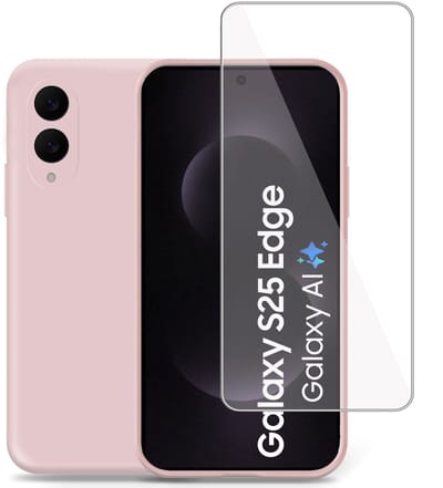 TechNow Hoesje + Screenprotector geschikt voor Samsung Galaxy S25 Edge Hoesje Screenprotector - Tempered Glass - Extreme Shock Case Rose