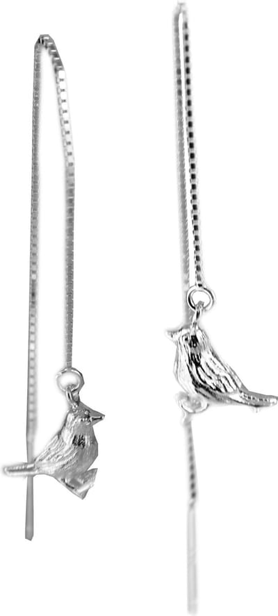 Doorsteek Oorbellen - Zilver - Vogeltjes - Lange Oohangers