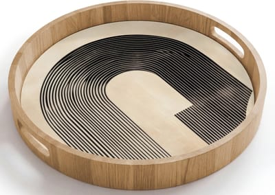 Dienblad rond 40x40 cm - Schootdienblad hout - Boog - Strepen - Minimalistisch - Zwart - Borrelplank rechthoek - Plateau houten dienbladen