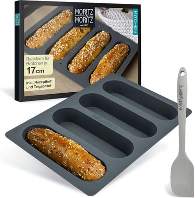 Siliconen Hot Dog en Baguette Bakvorm - 17 cm, Inclusief Deegschraper en Receptenboekje