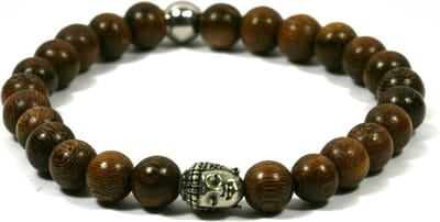 IbizaMen - heren armband - Robles hout 8mm - buddha RVS - 19cm