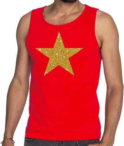 Gouden ster glitter tekst tanktop / mouwloos shirt rood heren - heren singlet Gouden ster S